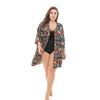 

Summer Women Floral Print Dress Chiffon Sweater Casual Beach Overall Plus Size Sunscreen Loose Dresses Lady Clothing XL-3XL