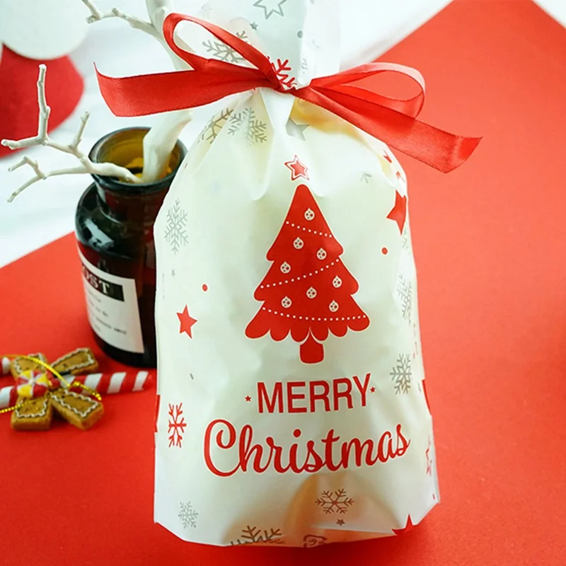 50pcs Merry Christmas Gift Bags Santa Claus Xmas Tree Packing Bags Happy New Year Christmas Candy Bags Navidad