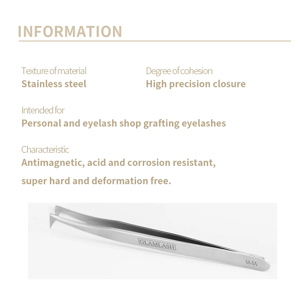 Eyelash Tweezers 6A-SA Eyelash Extension Tools Volume Lashes Stainless Steel Non-magnetic For GAHAMACA