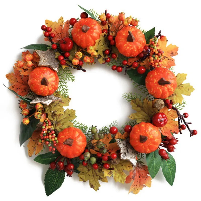 Front Door Decoration Artificial Pumpkin Autumn Maple Leaves Wreath Garland Thanksgiving Holiday Halloween Decorations - Цвет: A