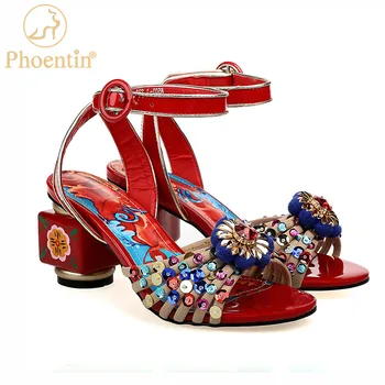 

Phoentin crystal wedding shoes for women 2020 summer sandals with rhinestones red luxury designer women shoes mixed color FT1010