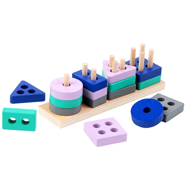 Wooden Montessori Toy Educational Building Blocks Toys Macaroon Column Color Shape Match Stacking Block Puzzle Children Toy  DDJ 2