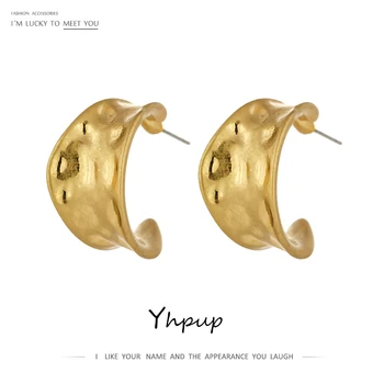 

Yhpup Vintage C Shape Stud Earrings Zinc Alloy Metal Texture kolczyki Jewelry for Women Statement Earrings бижутерия для женщин