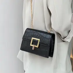Женские сумки через плечо с квадратным замком и каменным узором из искусственной кожи 2019