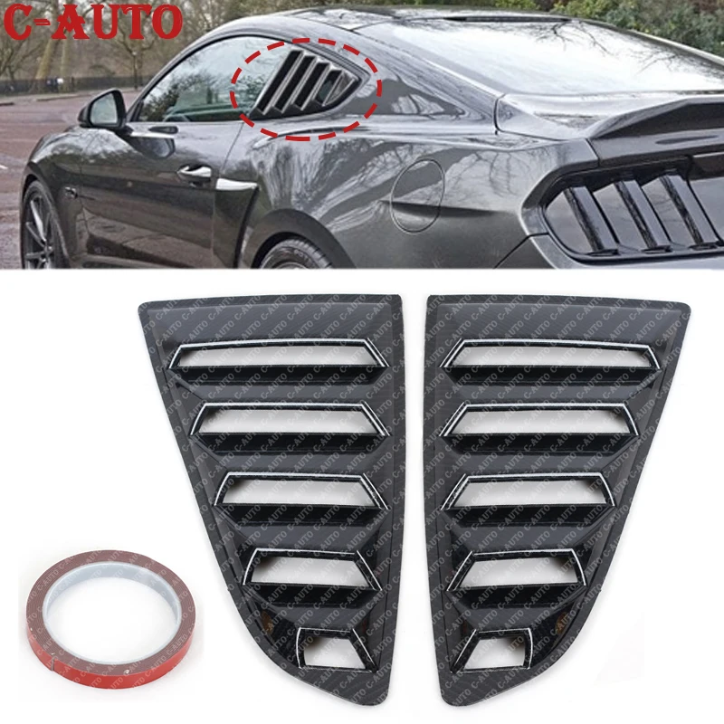 Car Side Window Louver Car Side Window Scoop Five Slot Open Louvers Cover Carbon Fiber Look Style 1/4 Quarter For Ford Mustang 2015 -