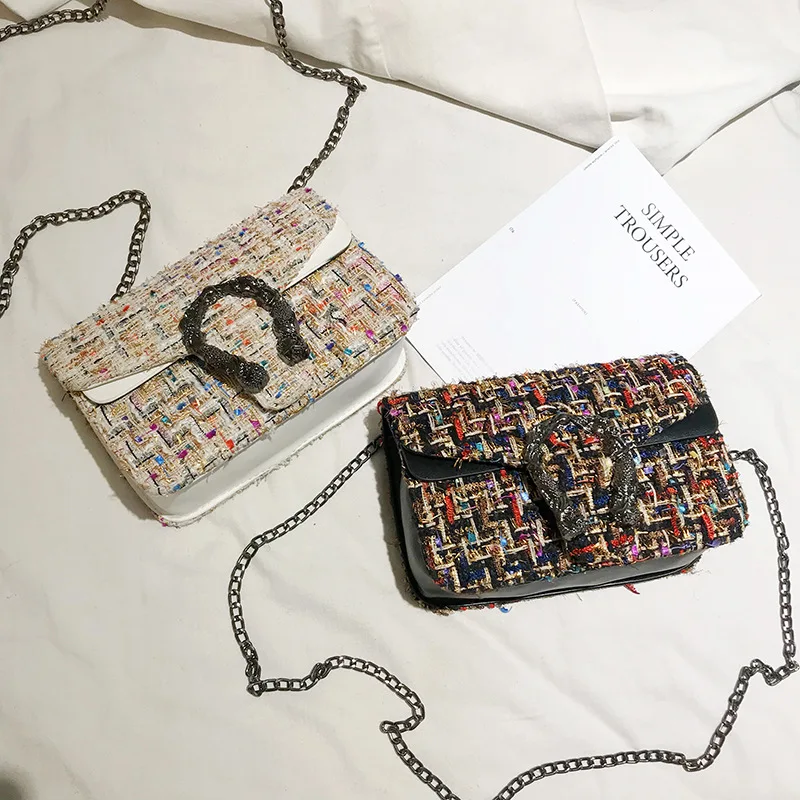 

2019 Winter New Style Korean-style Yarn Woolen Cloth CHIC Chain Bag Women's Fashion Retro Shoulder Square Sling Bag