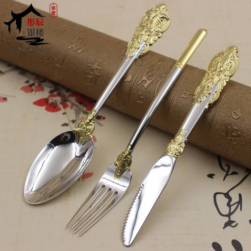 

999 pure silver western knife and fork set steak knife and fork set