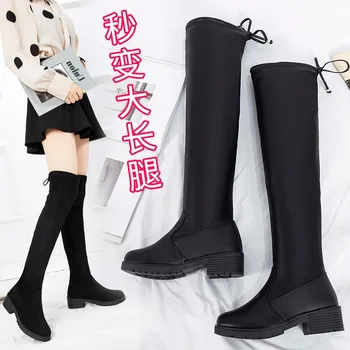 

Over-knee Long-boots, Women's Flat,2019 New Autumn-winter Net Red Long-barrel Boots, Thick and Thin-thin Women's Boots