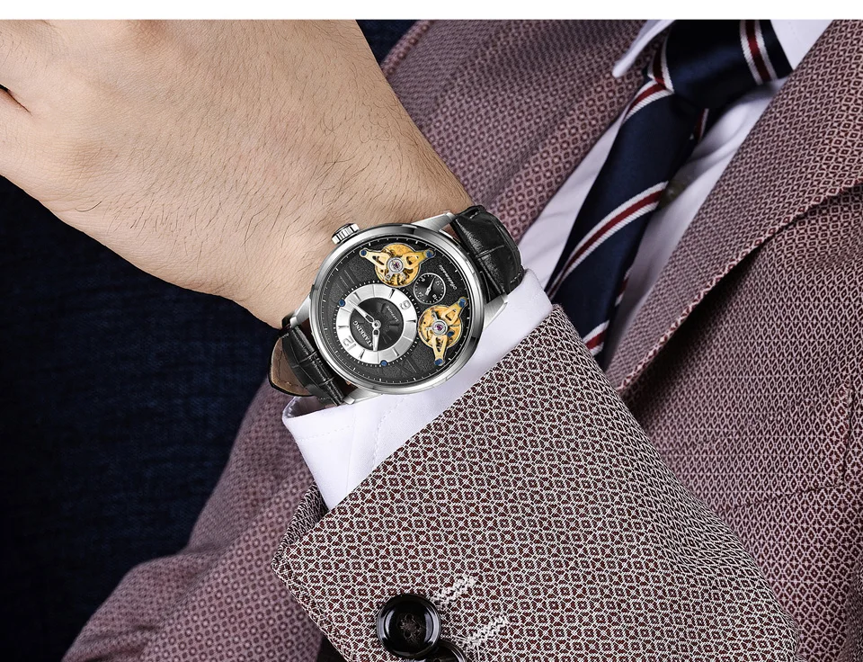 Старкинг автоматические часы Европа мода двойной Турбийон Скелет часы для мужчин бренд класса люкс нержавеющая сталь наручные часы Relogio