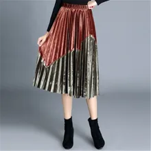 Бархатная плиссированная юбка для женщин, сплошной цвет, высокая талия, женская, осень, повседневная юбка, разные цвета, размера плюс, новинка, Повседневная Ds50194