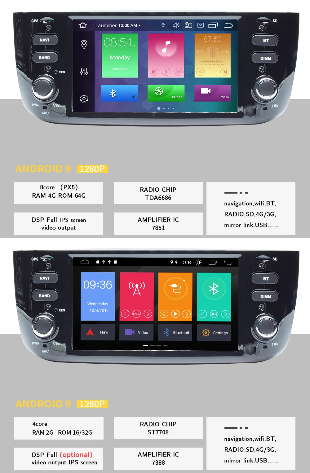 4G 64GB Авторадио 1 Din Android 9,0 автомобильный DVD мультимедийный плеер для Fiat/Linea/Punto evo 2012- gps Навигация стерео ips DSP