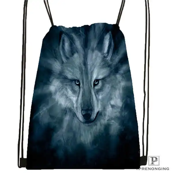 Drawstring Backpack Custom wolf_moon_by_kyghost@ 04-походная сумка на шнурке милый рюкзак для детей(черная спинка) 31x40 см#180611-03-107 - Цвет: Drawstring Backpack