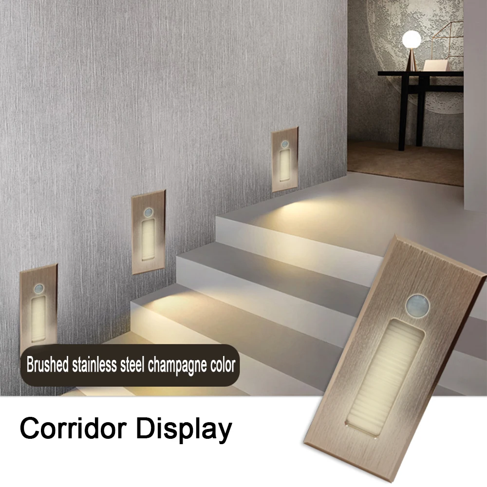 Recessed Wall Lamp Sensor Stair Light Intelligent Led Night Lights For Steps Balcony Bedroom Closets SANDIY 3W