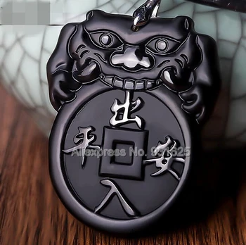 

Beautiful Natural Black Obsidian Carved Dragon Head Safety Buckle Lucky Pendant + Free Beads Necklace Fashion Crystal Jewelry