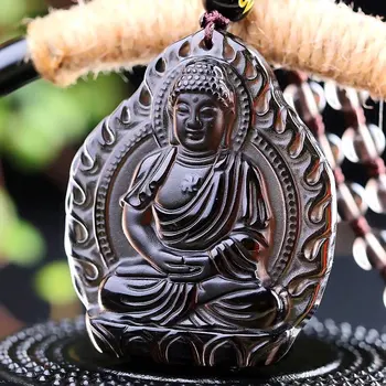 

Natural obsidian pendant, eight patron saints. Size: 50 * 42 * 10mm. Intricately carved, lifelike. naszyjnik colares feminino