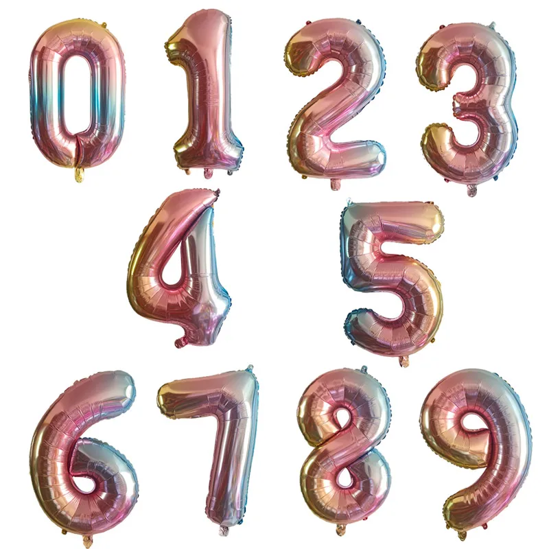 32/40 дюймов количество Алюминий Фольга шарики розового цвета: золотистый, серебристый цифры рисунок воздушный шар для детей и взрослых, украшения для свадьбы и дня рождения вечерние поставки - Цвет: Rainbow Color