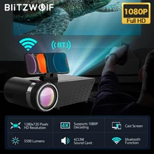 Blitzwolf BW-VP8 wi fi projetor 5500lumens lcd led elenco tela buetooth fone de ouvido som sem fio telefone mesma tela cheia hd 1080p