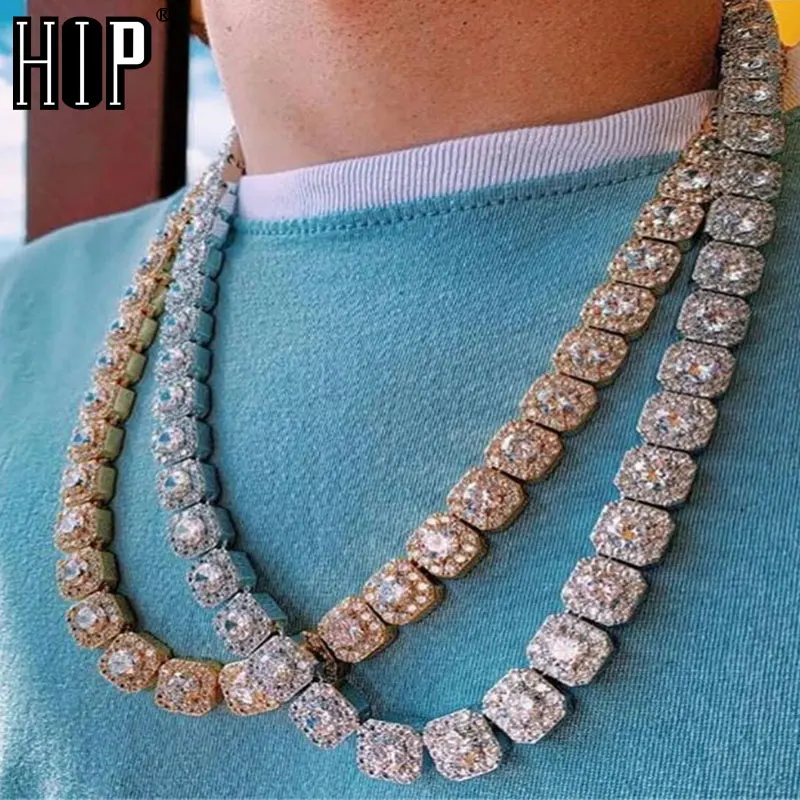 Tanie Hip Hop 10MM Bling Iced Out łańcuch tenisowy plac krata AAA CZ kamień złoty srebrny Cubic cyrkon Chokers naszyjniki dla mężczyzn biżuteria