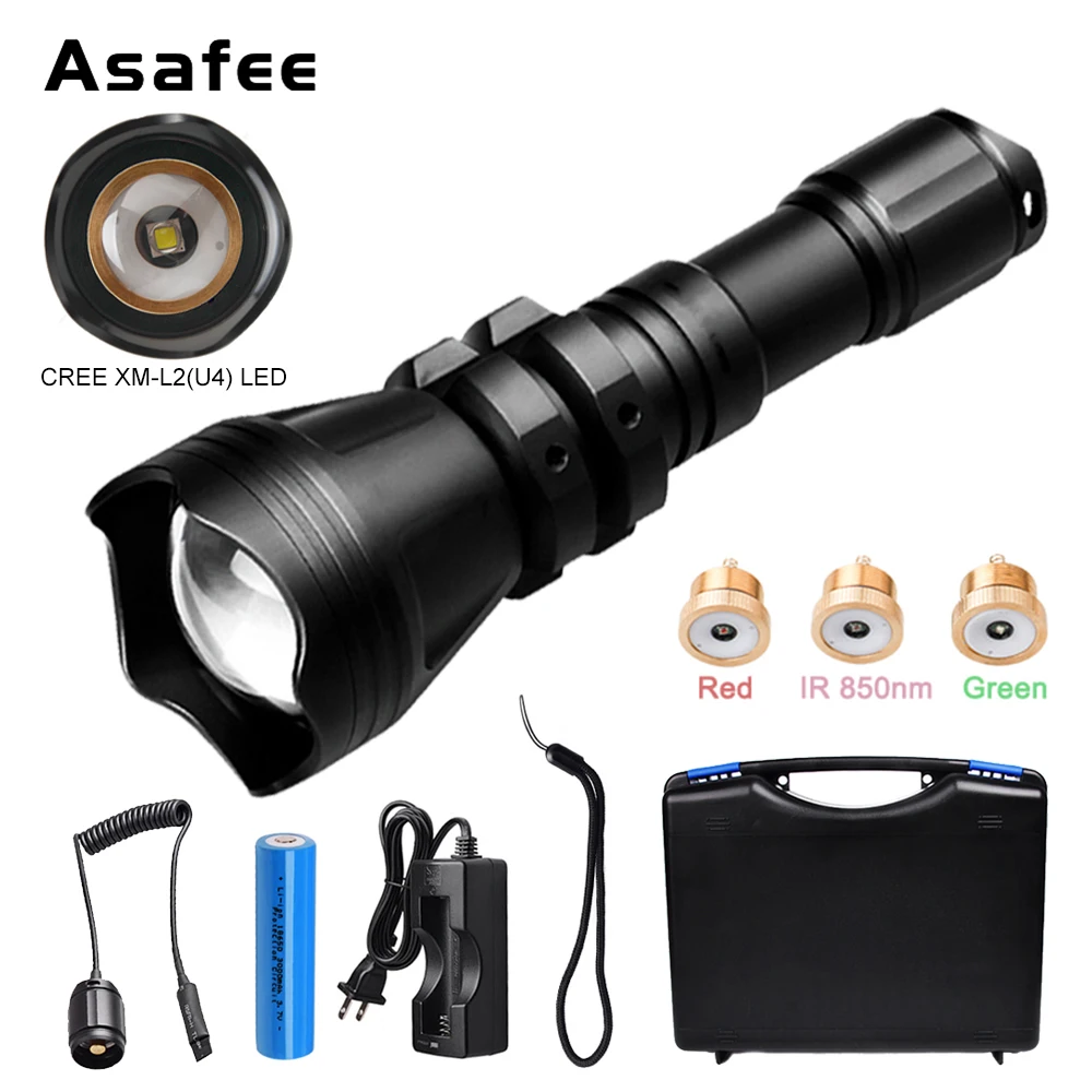 Мощный охотничий фонарь Asafee B158 Cree XM L2 U4 светодиодный фонарик масштабируемый с