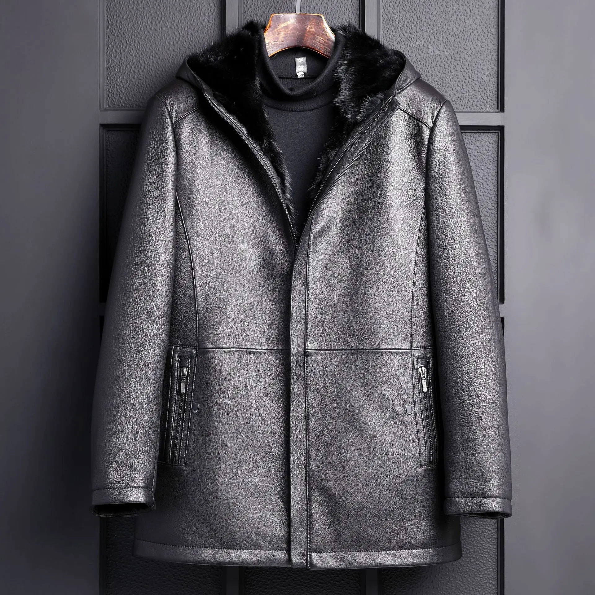 Новое поступление, мужская кожаная куртка из овчины, мужские норковые куртки, черные мужские куртки из козьей кожи, кожаные пальто с подкладкой из норки, зимние пальто