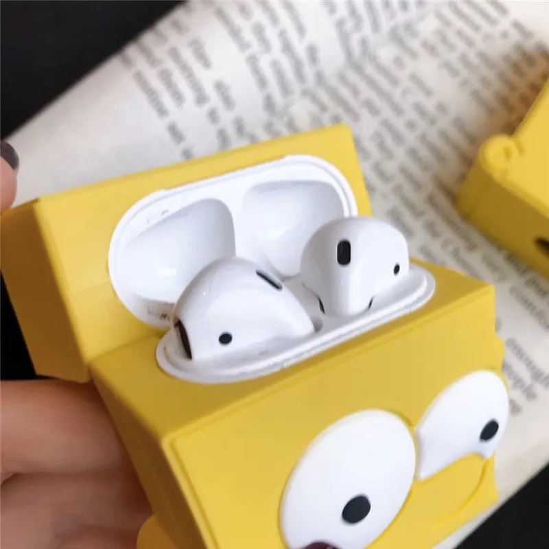 Lovely Cartoon Yellow Simpson Bluetooth Headphone Case for Airpods 2 3D Silicone Airpods Accessories Protection with Keychain
