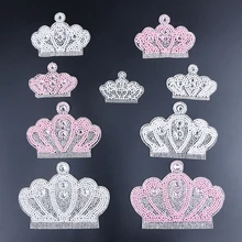 

new most popular DIY hotfix iron crown patches pattern with white synthetic pearl white pink color use for handmade clothes