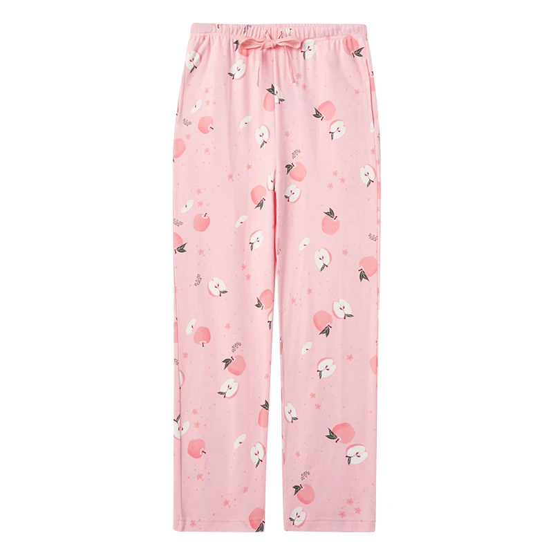 THREEGUN, пижамные штаны, женские, Осенние, новые, с принтом, мягкие, с высокой талией, хлопковые, женские, домашние, для сна, эластичные, свободные, домашняя одежда, брюки - Цвет: Pink apple