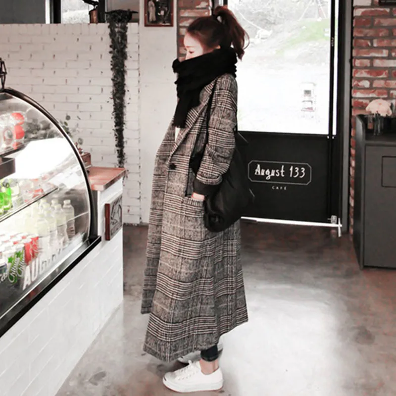 

Autumn Clothing Korean-style WOMEN'S Wear Plaid Woolen Coat Winter Slim Fit Explicit Thin Long Thick Cocoon Thousands of Birds W