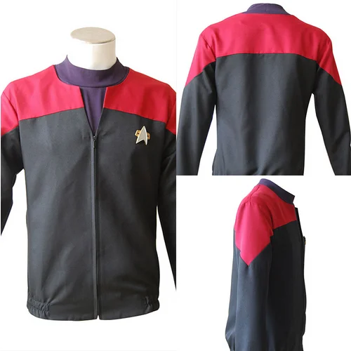 Звездный карнавальный костюм Trek Voyager, костюм капитана Красной формы, рубашка, куртка, костюм, нагрудный знак, костюм на Хэллоуин