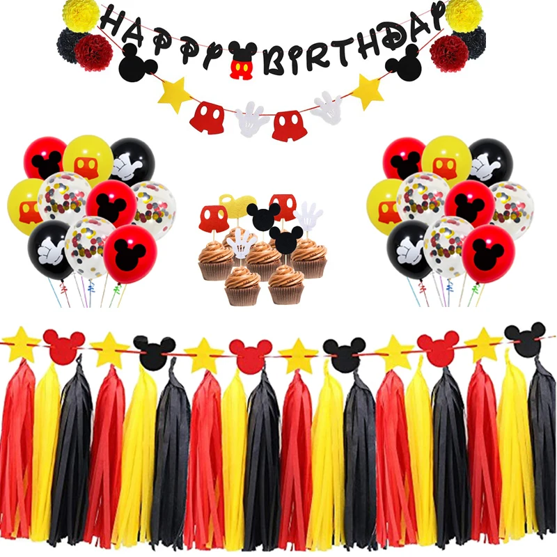 Mickey Mouse cumpleaños Set para Feliz cumpleaños Banner inspirado torta Toppers para niños a Favor de bandera de la decoración regalos
