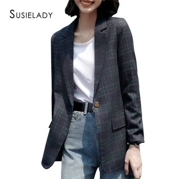 

Women's Plaid Office Blazer Jacket One Button Work Blazers Jackets Casual Basic OL Blazers Long Sleeve Blazer for Women