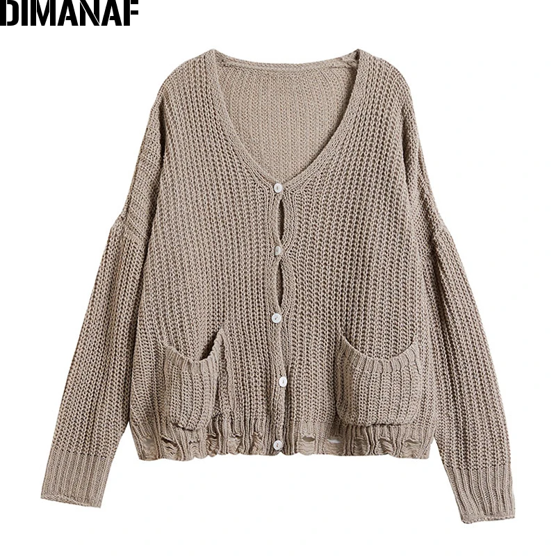 DIMANAF плюс размер женский свитер кардиган осень зима теплый хлопок Вязанная женская Повседневная однотонная Одежда большого размера