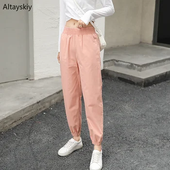 

Pants Women Ankle-length Solid Simple All-match Korean Style Hip Hop Pockets Leisure Cargo Pant Womens Soft Trousers Chic New