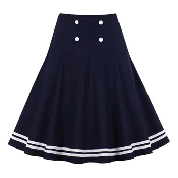 

Vintage Women Pleated Skirt Preppy Style High Waist Buttons Striped Skirt Ladies Casual A-Line Skirt Sweet Girl School Skirt
