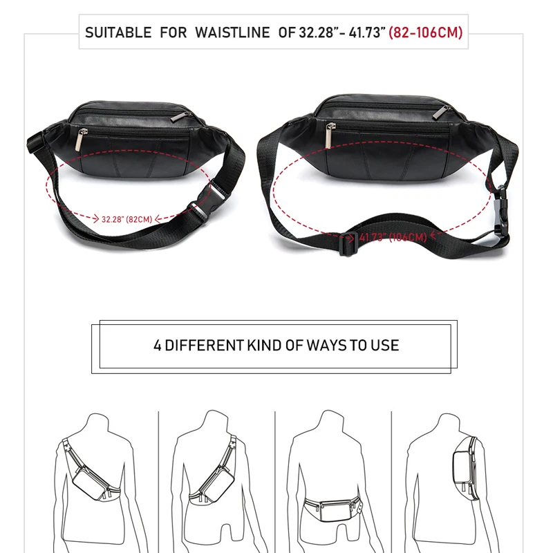 WESTAL sheep leather men's waist pack fanny pack belt bag men Leather belt waist bags man belt packs travel casual hip bag 8917