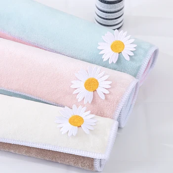 

Simple stitching Embroidery Flower microfiber towel high quality thickened soft absorbent towel adult microfiber washcloth