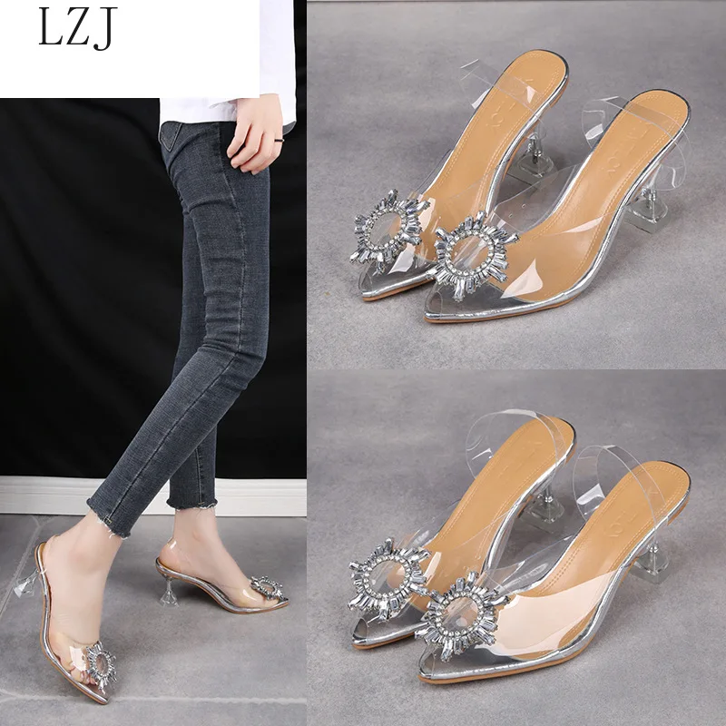 LZJ 2020 Luxury Women Pumps 2020 Transparent High Heels Sexy Pointed Toe Slip-on Wedding Party Brand Fashion Shoes For Lady PVC