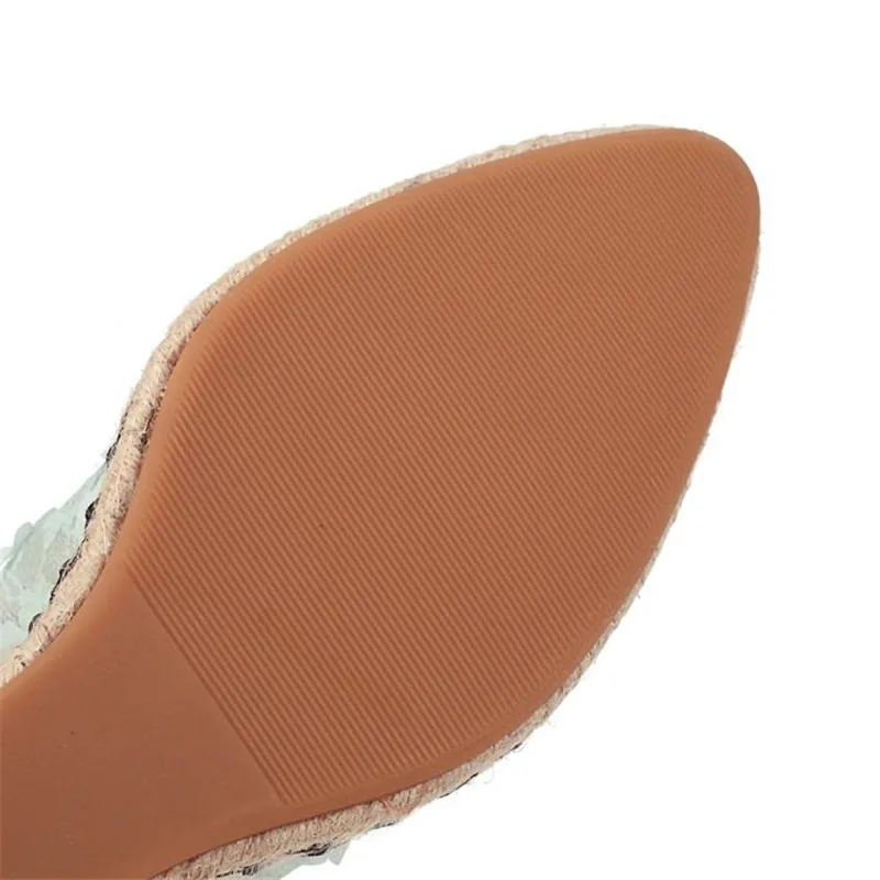 2020 Spring Autumn New Straw Wedge Shoes Women Deep Mouth High Heels Mesh Lace Stitching Lace-Up Pointed Toe Pumps Women's Shoes (29)
