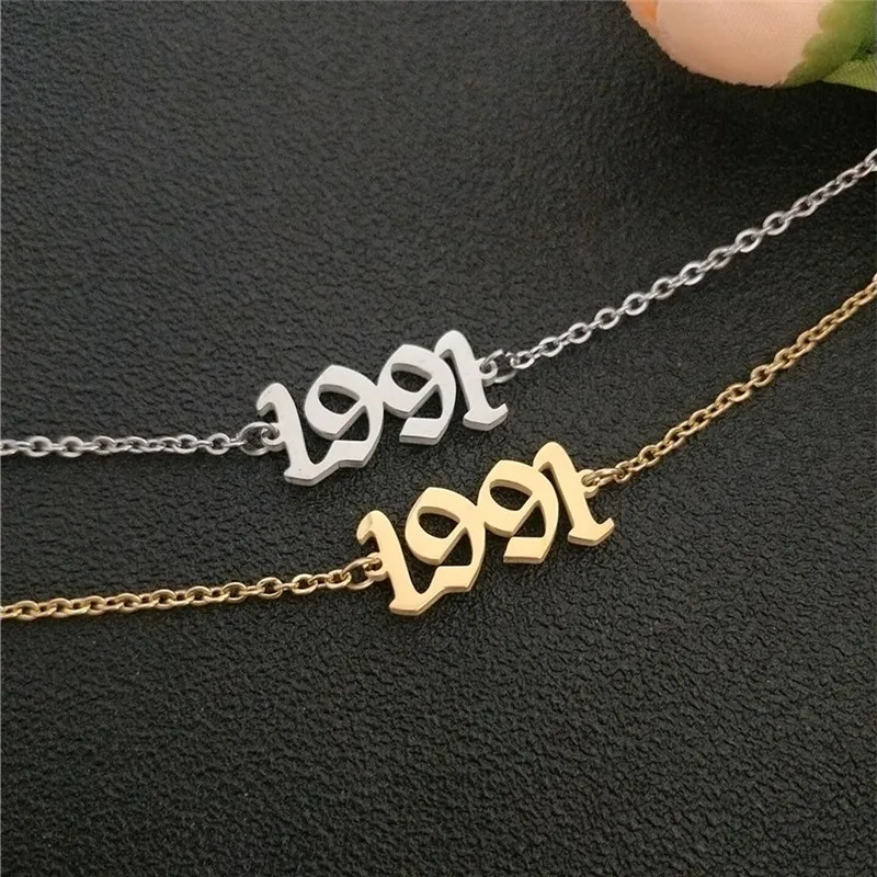 Золотой ножной браслет со старым английским номером 1991, браслет на лодыжку, ювелирные изделия в стиле бохо, нержавеющая сталь, дата рождения, Tobilleras Pulsera Para Tobillo