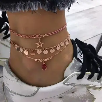 

2019 New Boho Anklet Bracelets for Women Bohemia Gold Crystal Star Beads Anklets Set Leg Foot Bracelet Summer Beach Jewelry