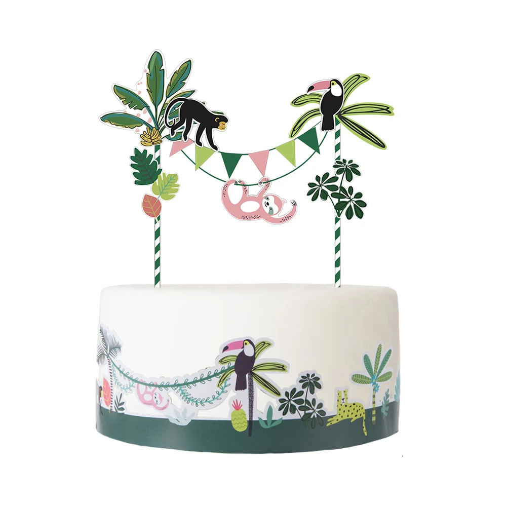 Украшения для торта для вечеринки в джунглях, набор для торта, обертка для торта, животные, тема, лесной, день рождения, вечеринка, детский душ, лето, тропическая свадьба