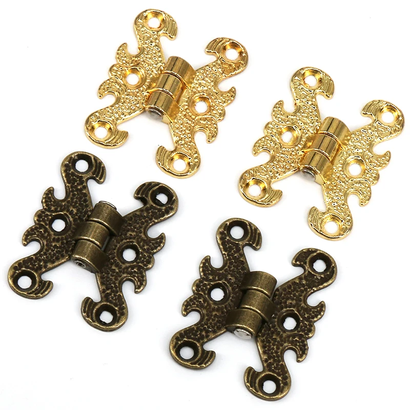 Wooden Box Hinge 2PCS Bronze/Gold Small Hinges Engraving Design Box Hinges for Crafts Wooden Box Gift Cabinet Drawer Jewelry