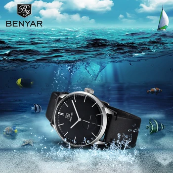 

Men's watches BENYAR New quartz fashion wrist watches mens waterproof leather clock men top luxury brand watch Relogio Masculino