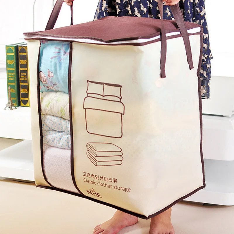 

New Non-woven Fabric Portable Clothes Storage Organizer Bag Foldable Closet Organizer for Pillow Quilt Blanket Bedding Simple