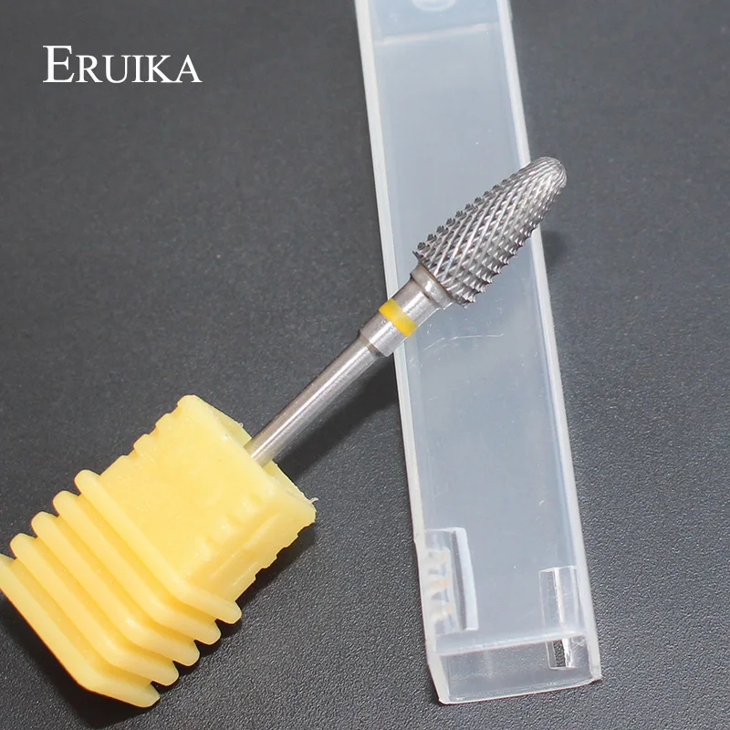 ERUIKA 1pc Yellow XF Nail Art Drills Bit Cuspidual Carbide Electric Rotary Drill Nail File Remove Nail Gel Manicure Drill Bits