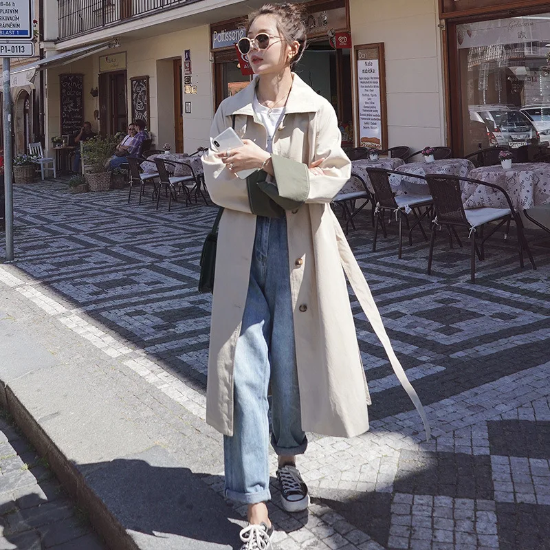 LANMREM Women's loose large size windbreaker coat with belt 2020 Autumn Korean style contrast color patchwork midi trench YJ804