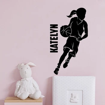

Wall sticker Custom name kids girls basketball decal Home Decor Wall Decor Girls Basketball Dribbling Hoops home decor HY266