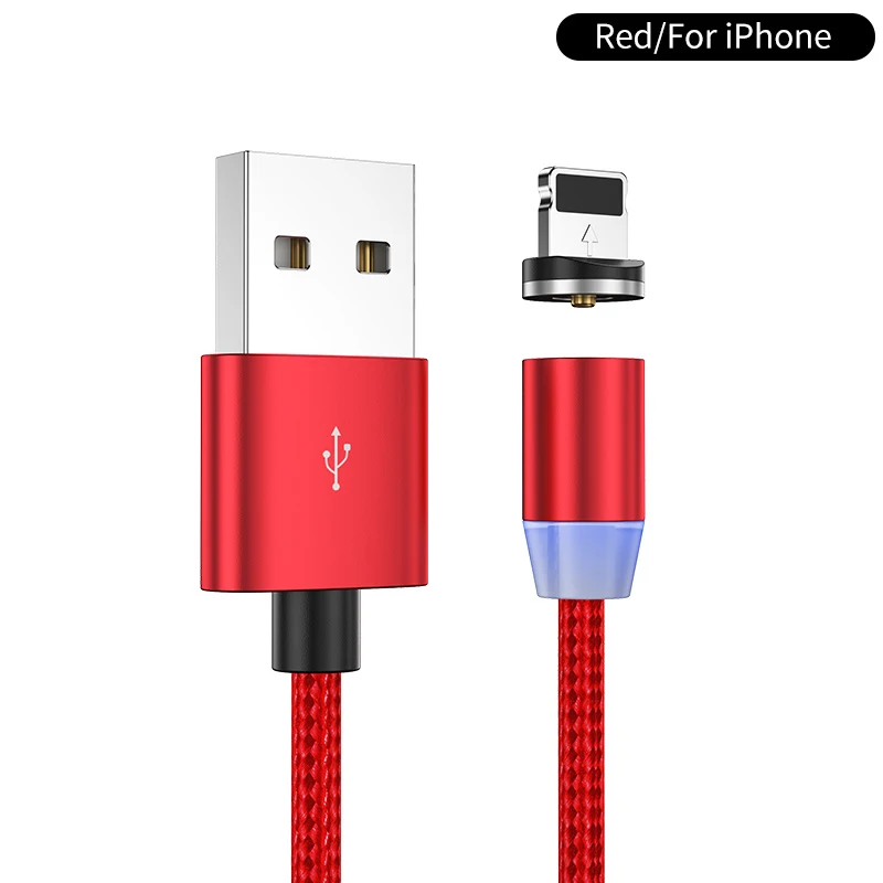 Магнитный кабель освещения 2.4A Быстрая зарядка Micro USB кабель Тип C магнитное зарядное устройство 1 м Плетеный телефонный кабель для iPhone Xs Android провод - Тип штекера: Red for iPhone