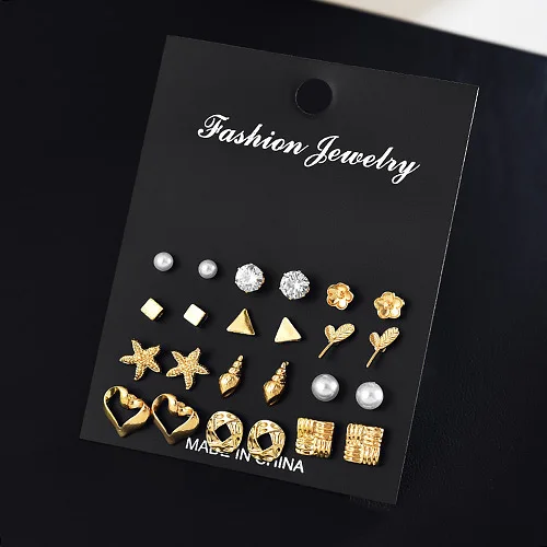 Gold Star Moon Shape Earrings Simple Ear Ring Ethnic Fashion Jewelry Gift Crystal Round Geometric Earrings for Women - Окраска металла: gold