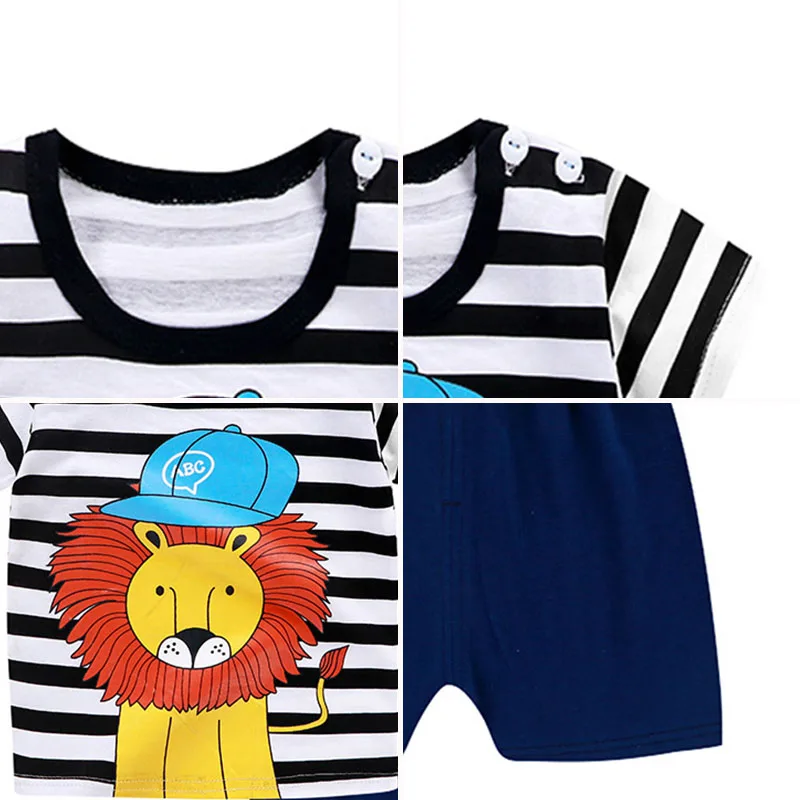 2Pcs/Set Cartoon Animals Baby Clothes Striped Soft Cotton Girl Boy T-Shirt Shorts Set Kids Children Toddler Clothes Gift best Baby Clothing Set